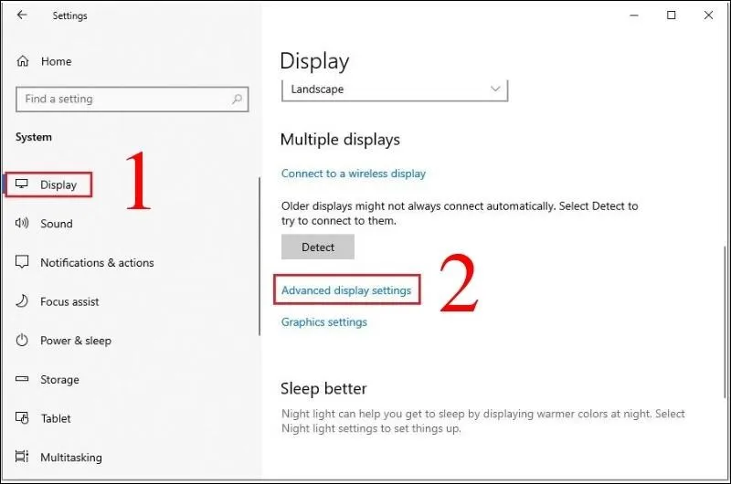 Chọn Advanced display settings trong mục Display