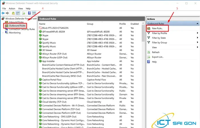 Tạo quy tắc mới để chặn phần mềm kết nối internet bằng firewall win 10