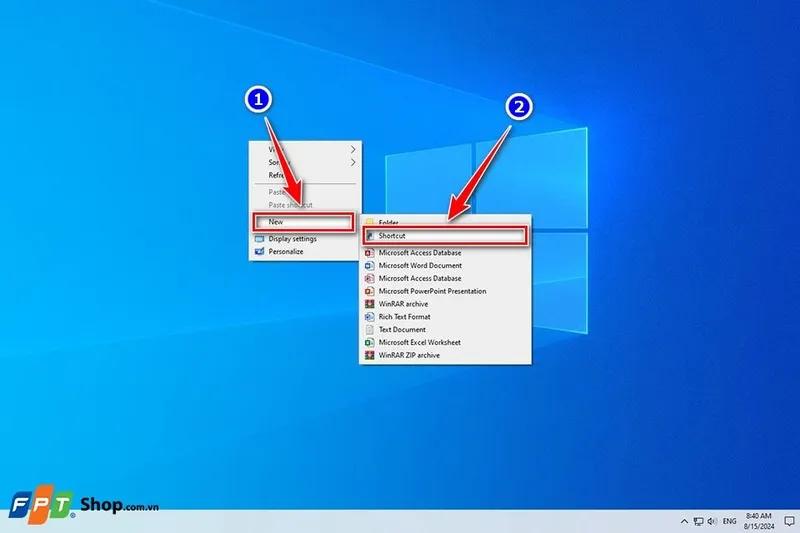 Tạo shortcut mới trên desktop Windows 10