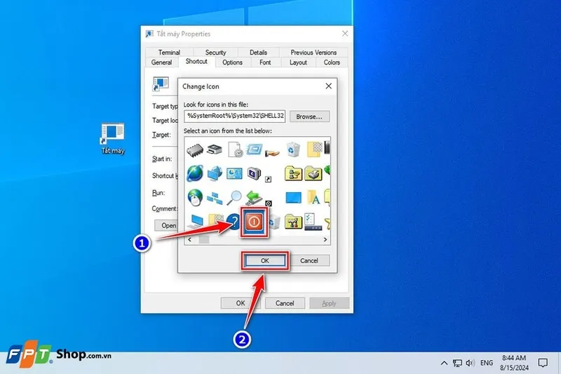 Chọn icon nguồn cho nút tắt máy