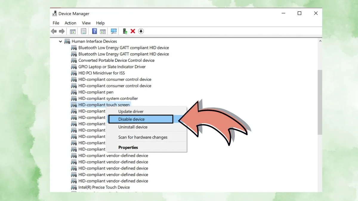 Disable touchscreen driver để tắt cảm ứng