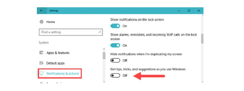 Tắt quảng cáo thông qua Notifications & Actions
