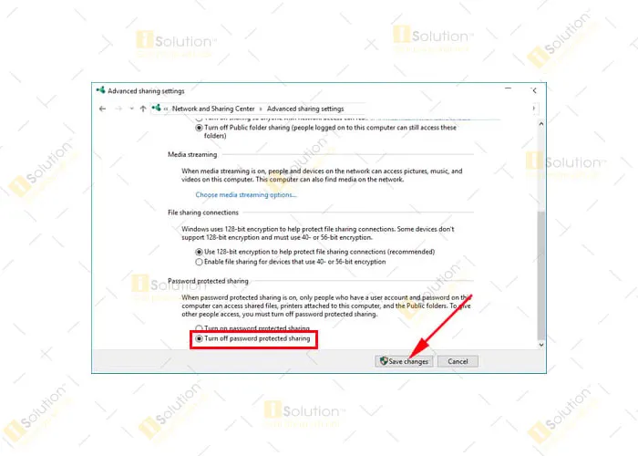 Tắt yêu cầu mật khẩu để việc chia sẻ diễn ra thuận lợi