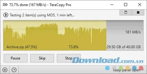 Giao diện TeraCopy trên Windows