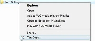 Sử dụng TeraCopy từ menu chuột phải