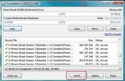 Xác minh dữ liệu sau khi copy