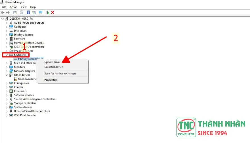 Thao tác cập nhật driver bàn phím thông qua công cụ Device Manager trên Win 10