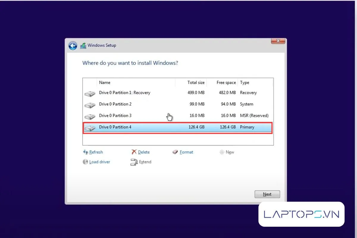 Thao tác chọn đúng phân vùng ổ C để định dạng lại hệ thống an toàn