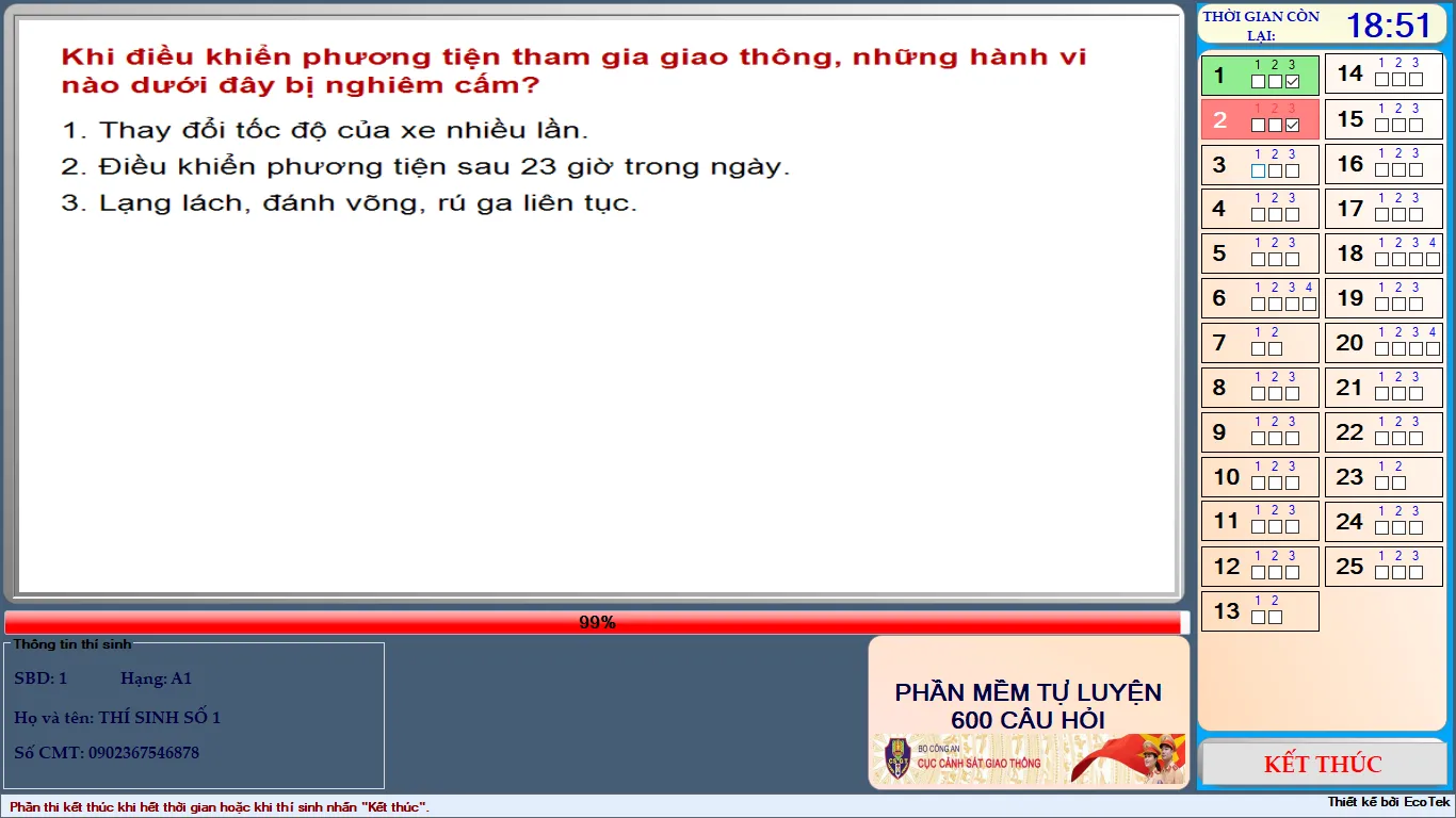 Giao diện làm bài