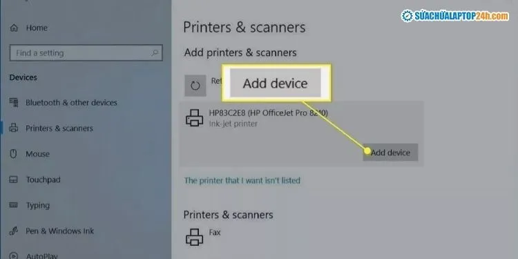 Thêm máy in thông qua danh sách tìm thấy