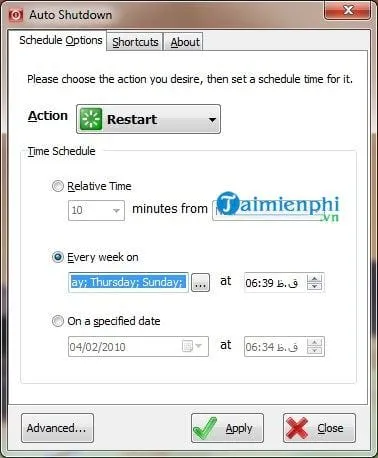Thiết lập dễ dàng trên phần mềm hẹn giờ tắt máy win 10 Auto Shutdown