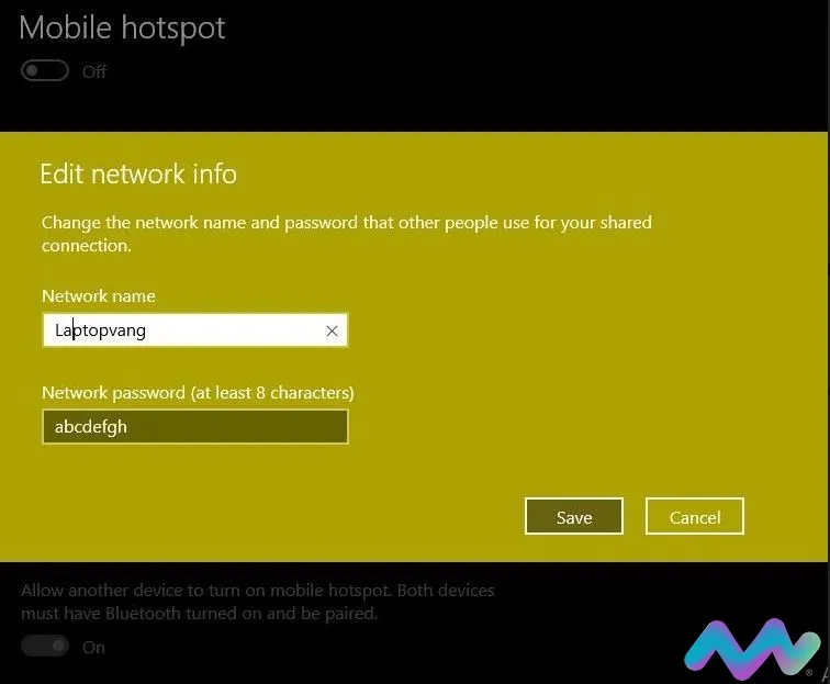 Thiết lập tên và mật khẩu cho điểm truy cập wifi mới