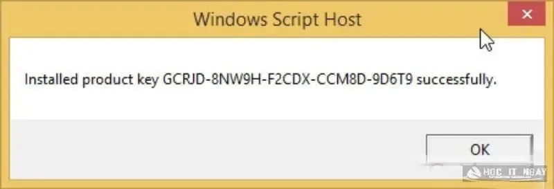 Thông báo chèn key active thành công