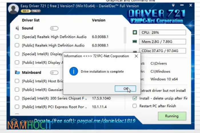 Thông báo hoàn tất quá trình cài đặt và yêu cầu khởi động lại máy tính