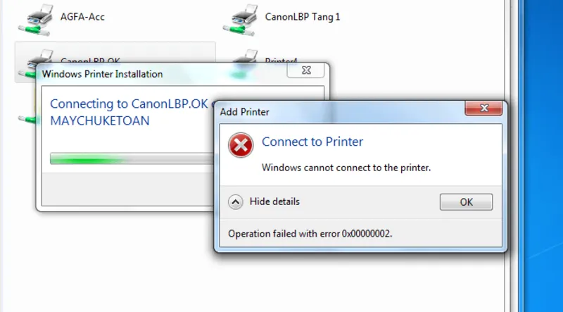 Thông báo lỗi khi máy in không nhận diện được driver chính xác trên hệ thống
