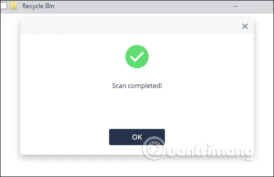 Thông báo quét xong file hiển thị kết quả tìm kiếm dữ liệu