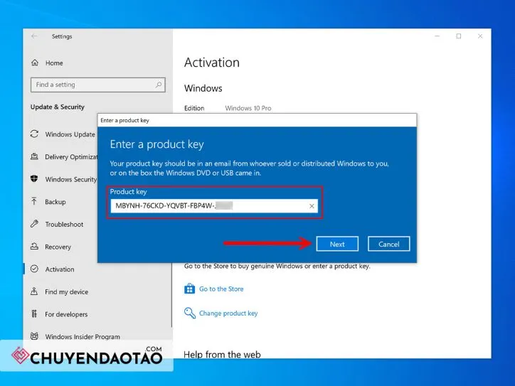Thông báo xác nhận kích hoạt thành công key win 10 pro bản quyền