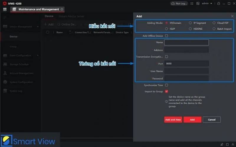 Thông số kết nối camera và đầu ghi hình