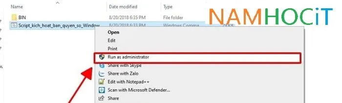 Thực hiện chạy tệp Script kích hoạt dưới quyền Administrator để đảm bảo thành công