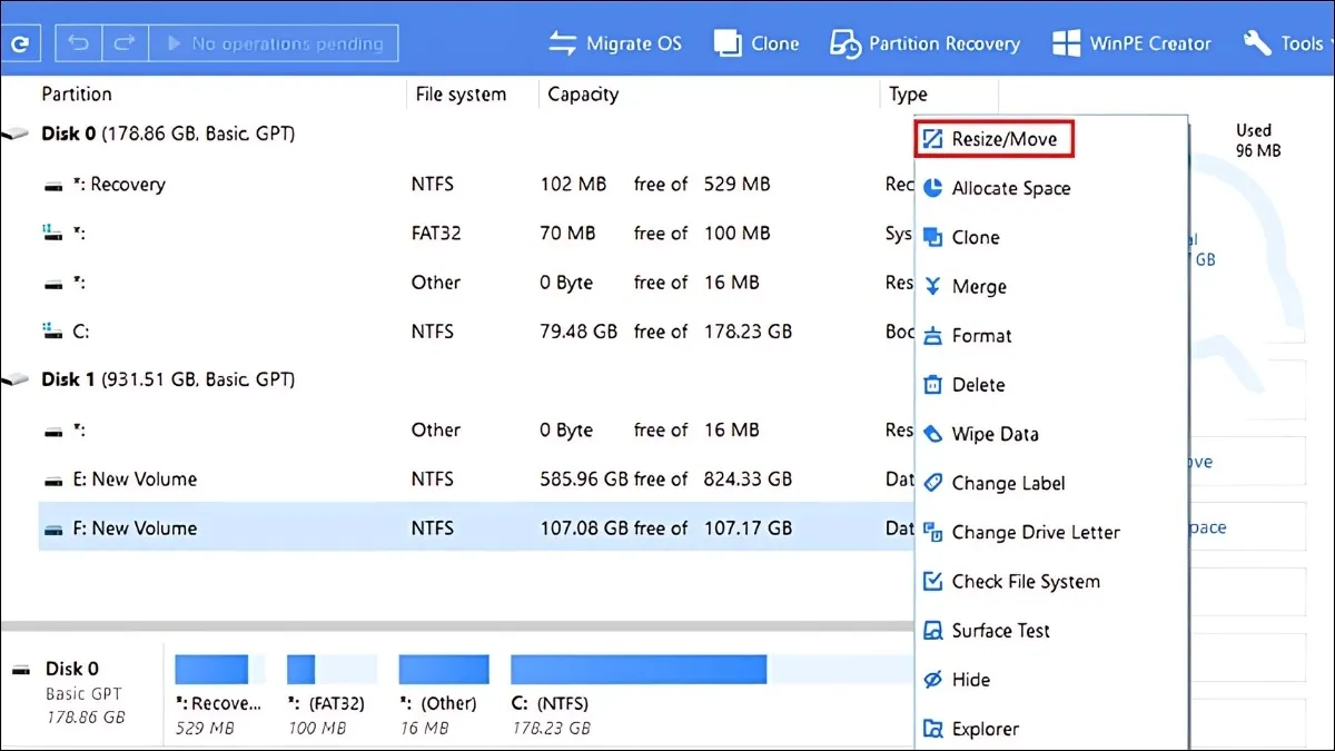 Thực hiện Resize ổ đĩa với phần mềm EaseUS Partition Master