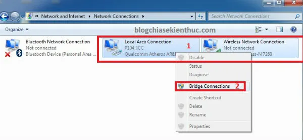 Thực hiện thao tác Bridge Connections để kết nối hai luồng mạng