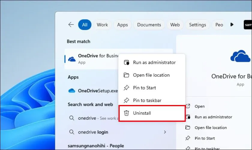 Thực hiện tìm kiếm ứng dụng OneDrive trong thanh Search của Windows 10