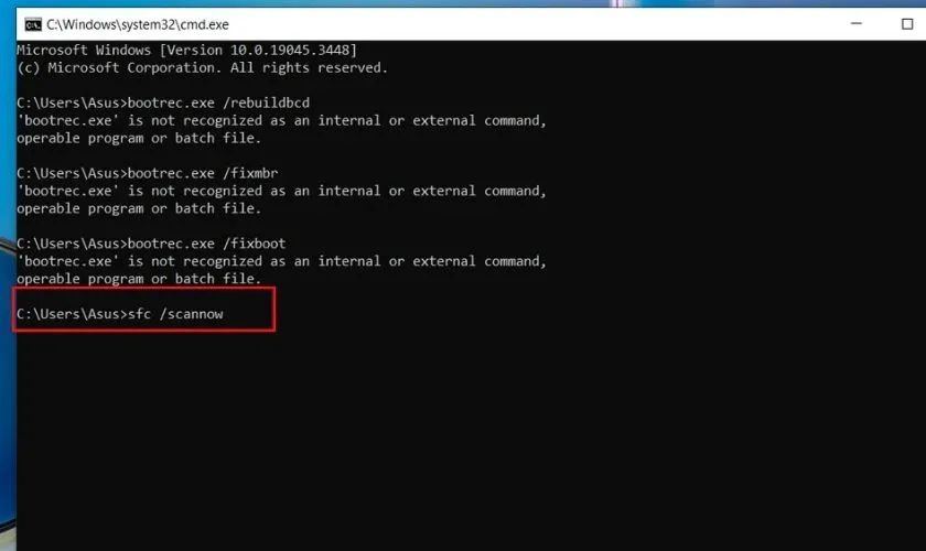 Tiếp theo tiến hành chạy quét SFC
