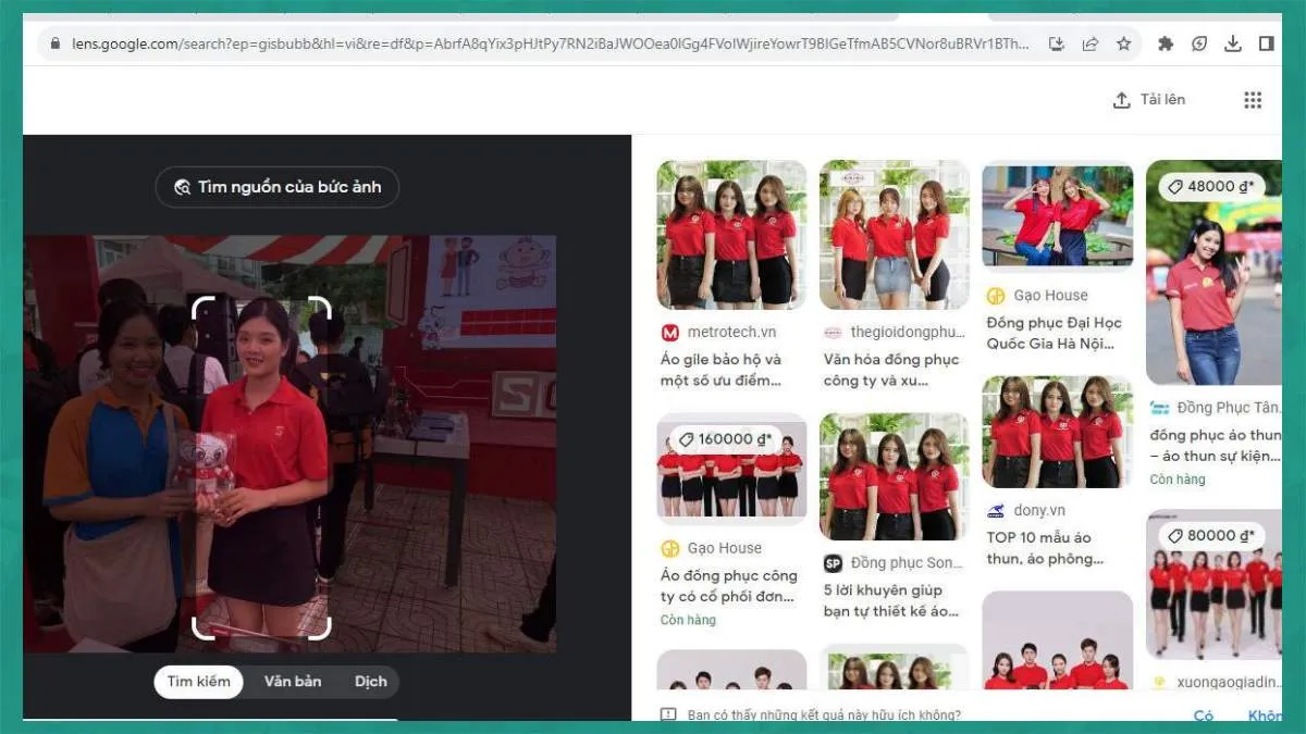 Kết quả tìm kiếm hiển thị các nguồn chứa ảnh