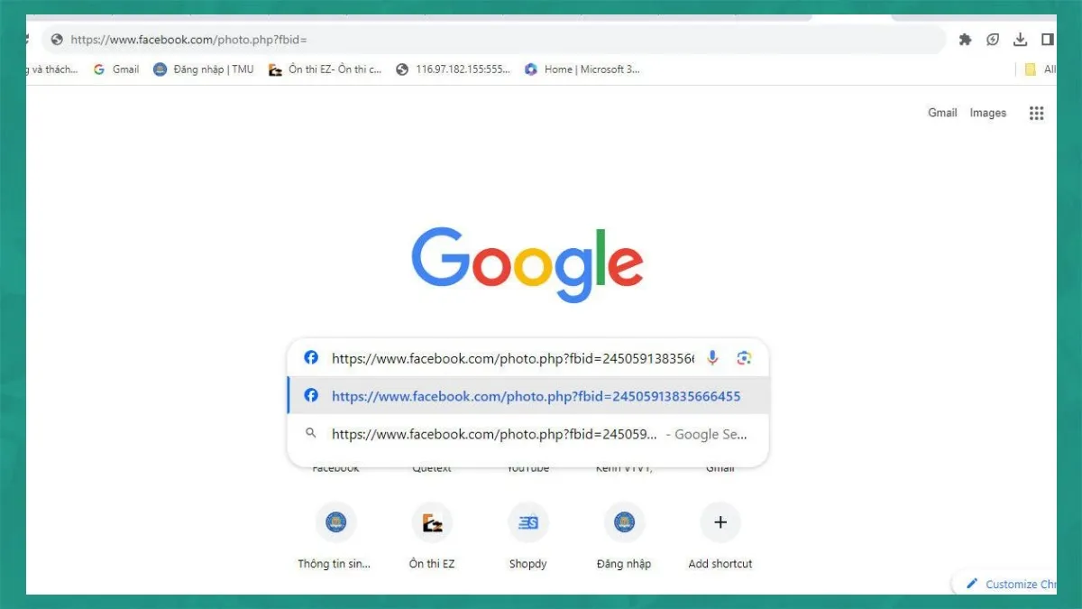 Truy cập URL với ID ảnh để tìm tài khoản Facebook