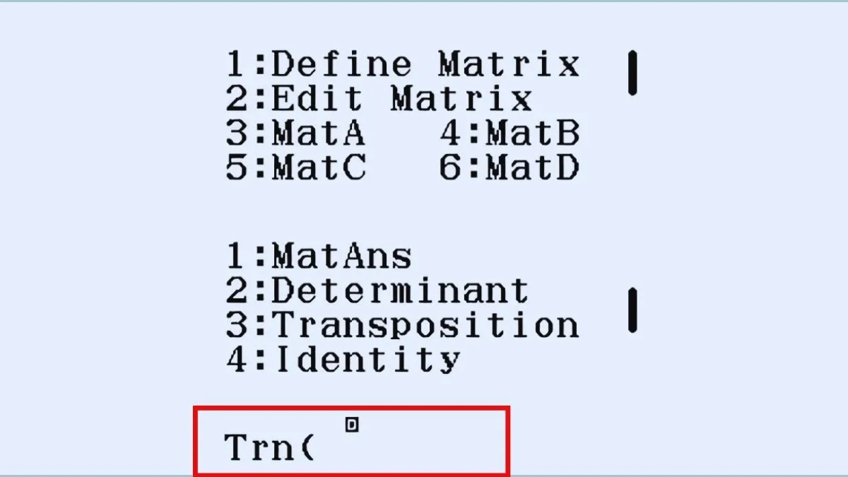 Tìm kiếm lệnh Trn trong menu để thực hiện hoán đổi hàng cột