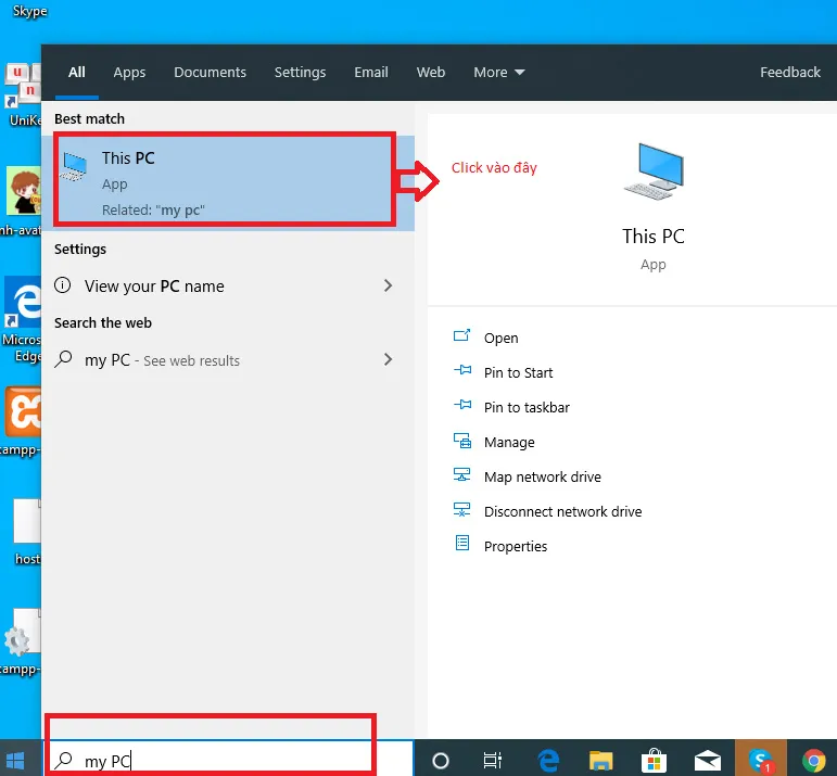 Tìm kiếm This PC từ thanh công cụ giúp bạn truy cập nhanh vào thuộc tính hệ thống