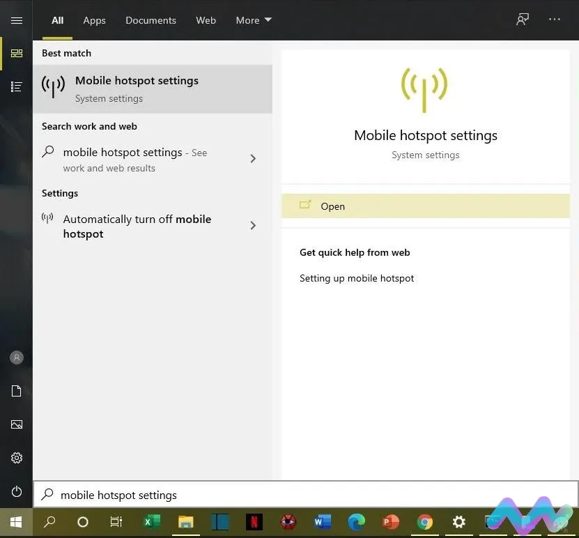 Tìm kiếm ứng dụng Mobile Hotspot trong hệ thống Windows