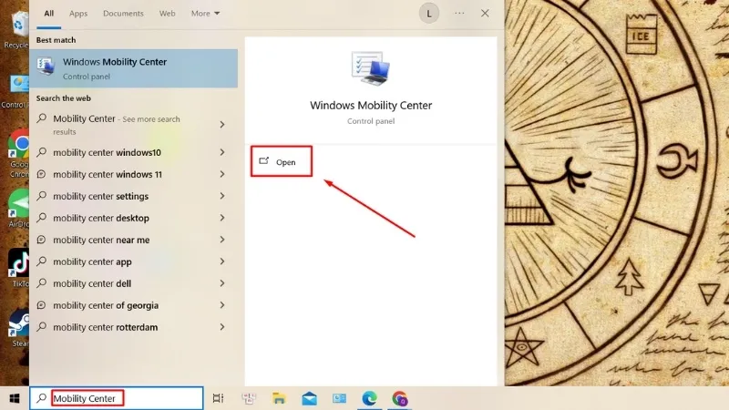 Mở Windows Mobility Center