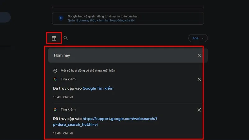 Giao diện quản lý hoạt động My Activity khi xem trên trình duyệt máy tính