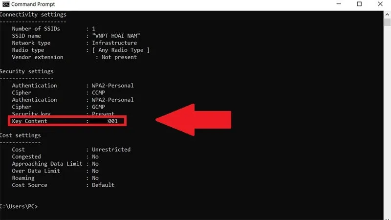 Mật khẩu hiển thị ở dòng Key Content
