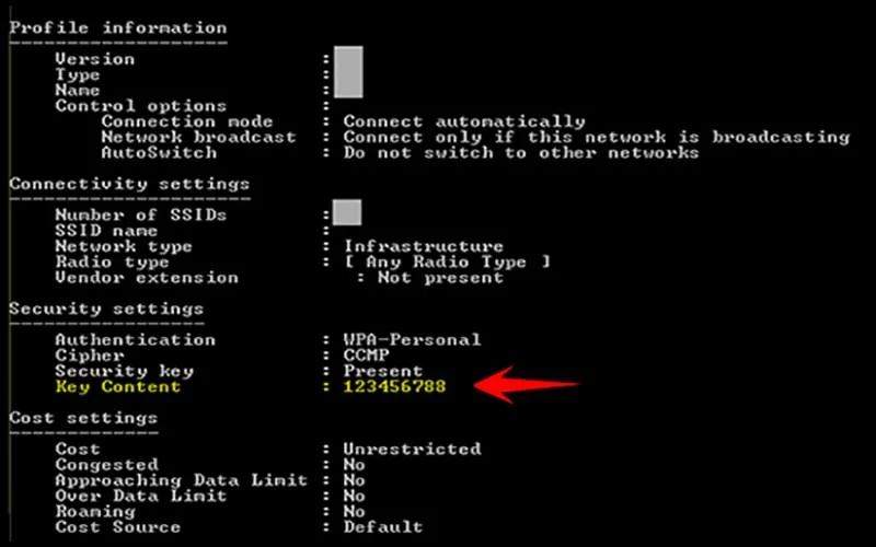 Mật khẩu hiển thị tại Key Content