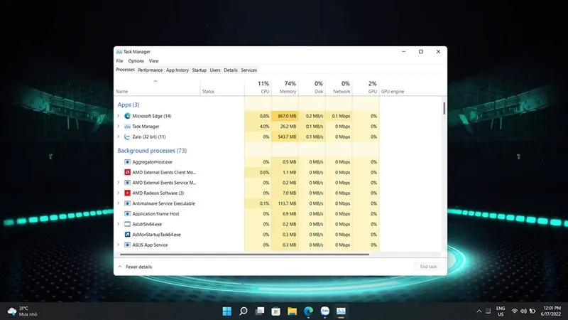Quản lý ứng dụng chạy ngầm bằng Task Manager