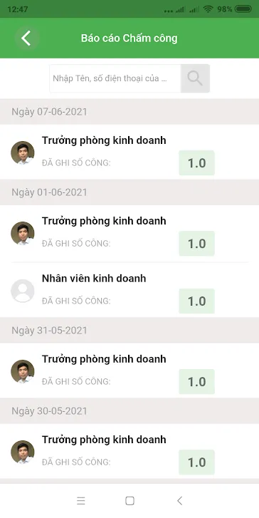 Giao diện Sổ Chấm Công với lịch âm dương