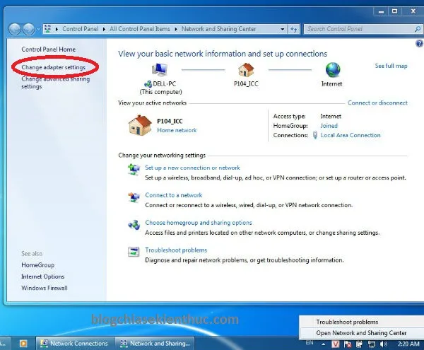 Truy cập Change adapter settings để quản lý các card mạng