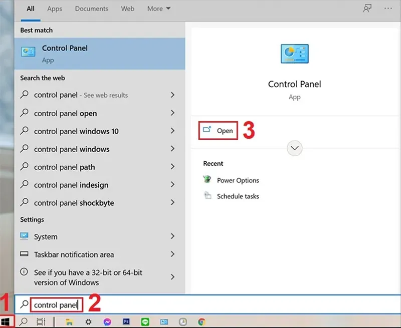 Truy cập Control Panel để quản lý các thành phần hệ thống