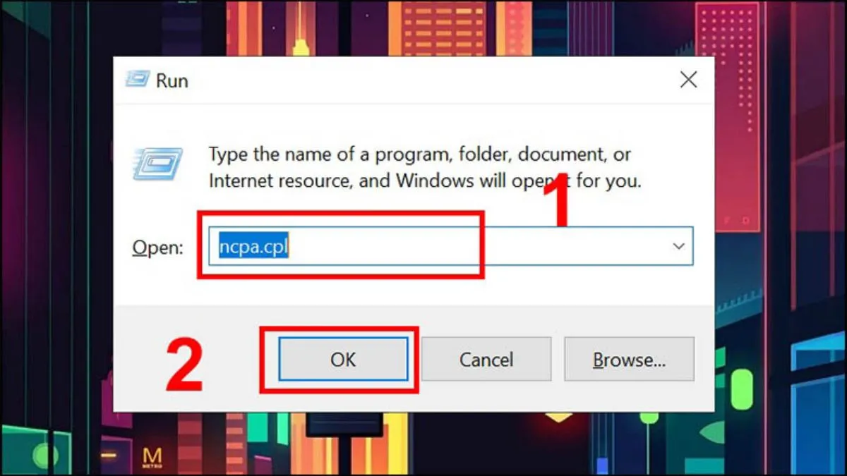 Truy cập nhanh vào trung tâm điều khiển mạng qua cửa sổ Run