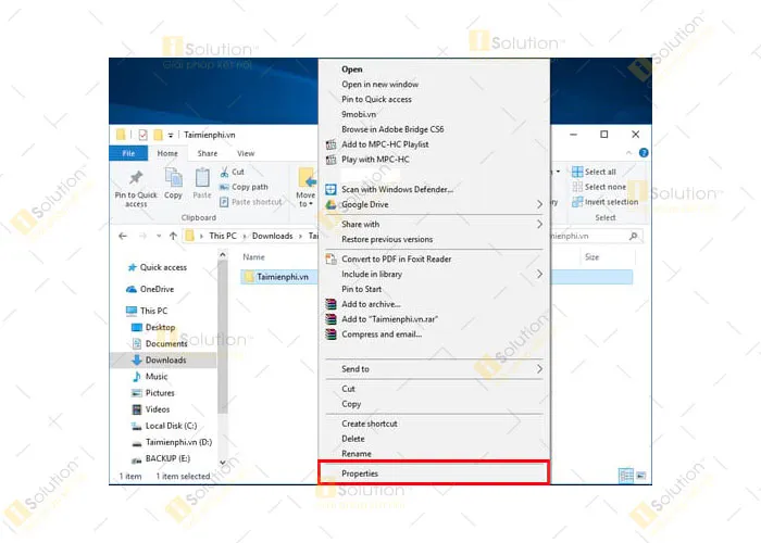 Truy cập thuộc tính thư mục để bắt đầu chia sẻ dữ liệu
