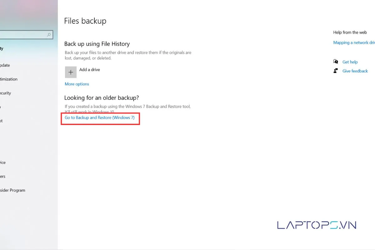 Truy cập vào công cụ Backup and Restore để bảo vệ tệp tin cá nhân