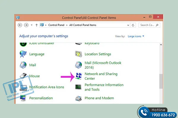 Truy cập vào Network and Sharing Center để điều chỉnh các thiết lập chia sẻ tài nguyên mạng