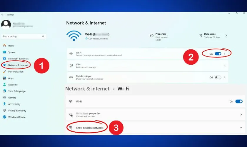 Truy cập vào trung tâm thiết lập mạng để quản lý wifi trên máy tính Asus