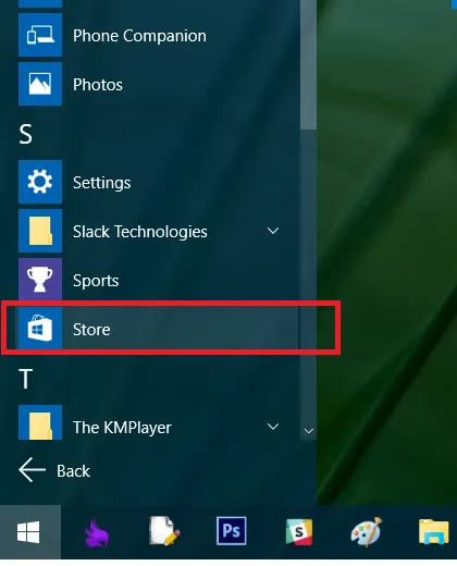 Truy cập vào ứng dụng Microsoft Store trên Windows 10