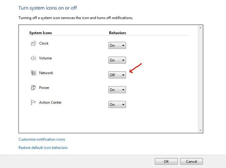 Bật biểu tượng Network trong System Icons