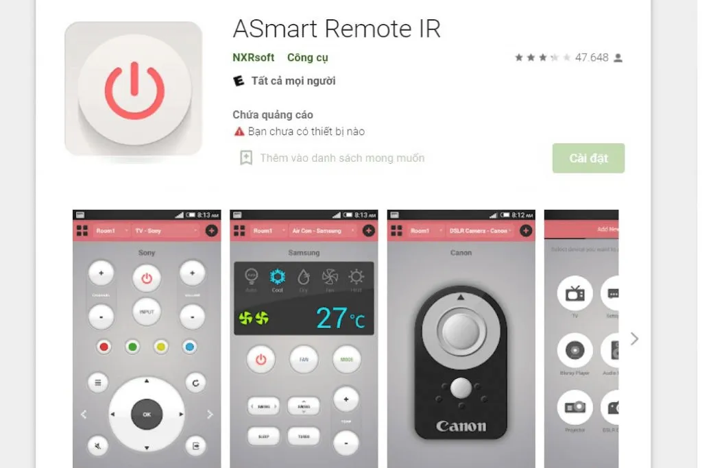 Giao diện ASmart Remote IR