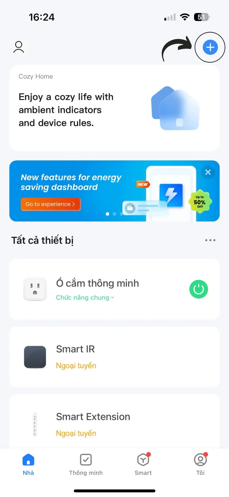 Giao diện thêm thiết bị trên app Smart Life