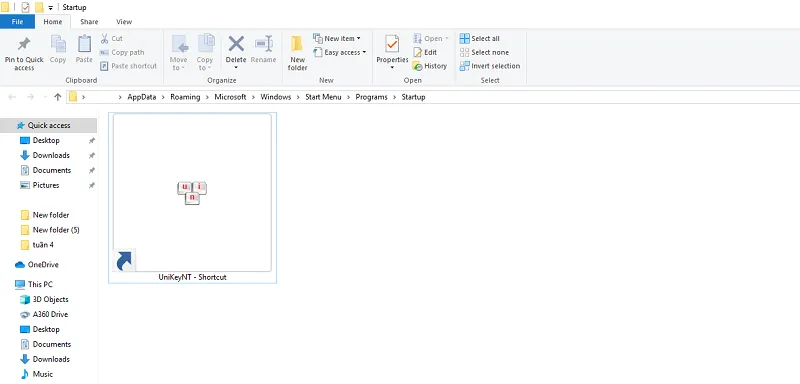 Sao chép shortcut ứng dụng vào thư mục Startup